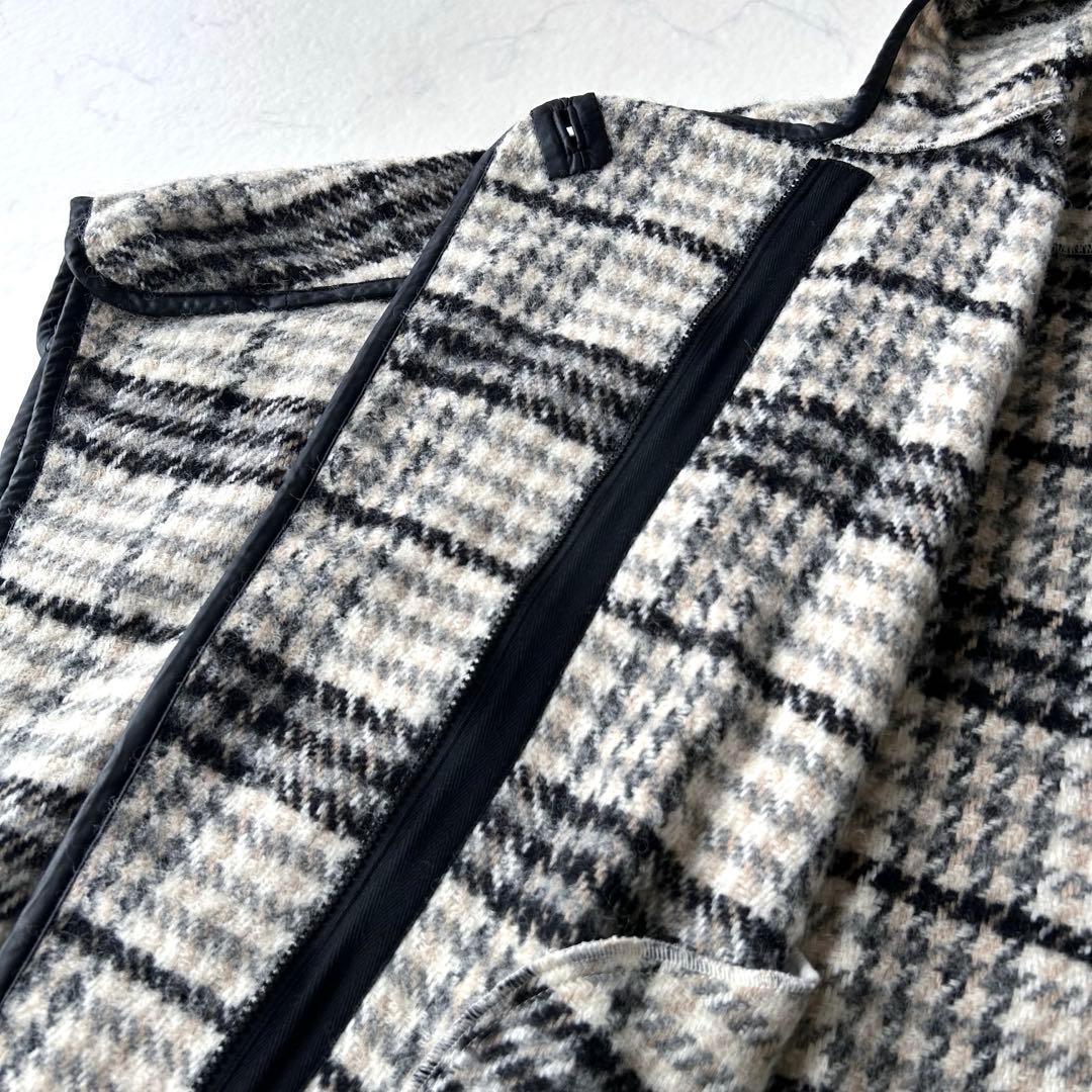 未使用級 アウラアイラ AULA AIL チェック ウール ロングポンチョコート