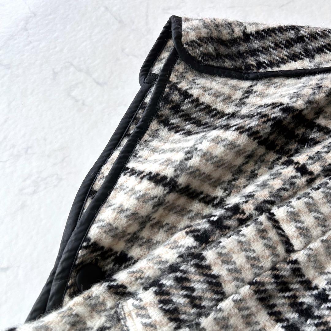 未使用級 アウラアイラ AULA AIL チェック ウール ロングポンチョコート