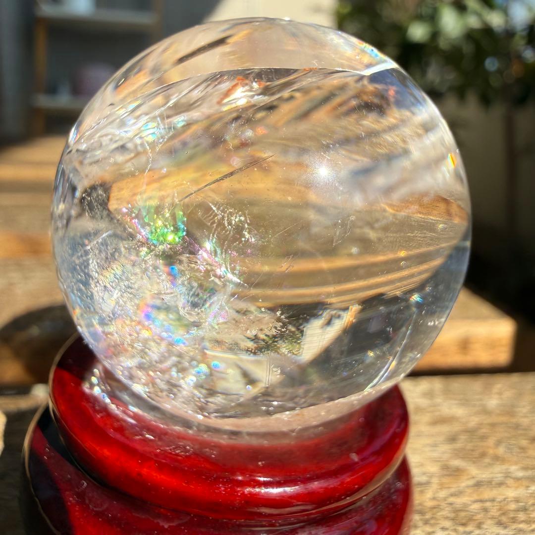 高品質　ピンクアゼツライト　スフィア　虹入り　透明感　台座付き　ピンククォーツ②