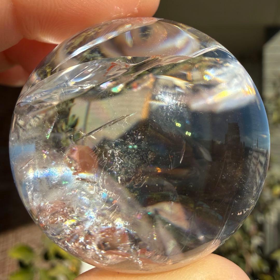 高品質　ピンクアゼツライト　スフィア　虹入り　透明感　台座付き　ピンククォーツ②