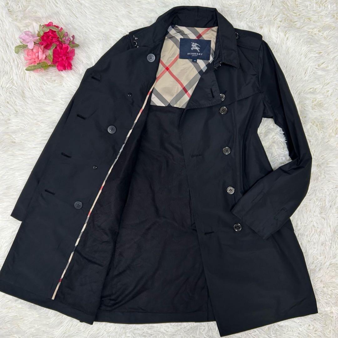 【極美品/L】バーバリーロンドン トレンチコート メガノバチェック Aライン 黒