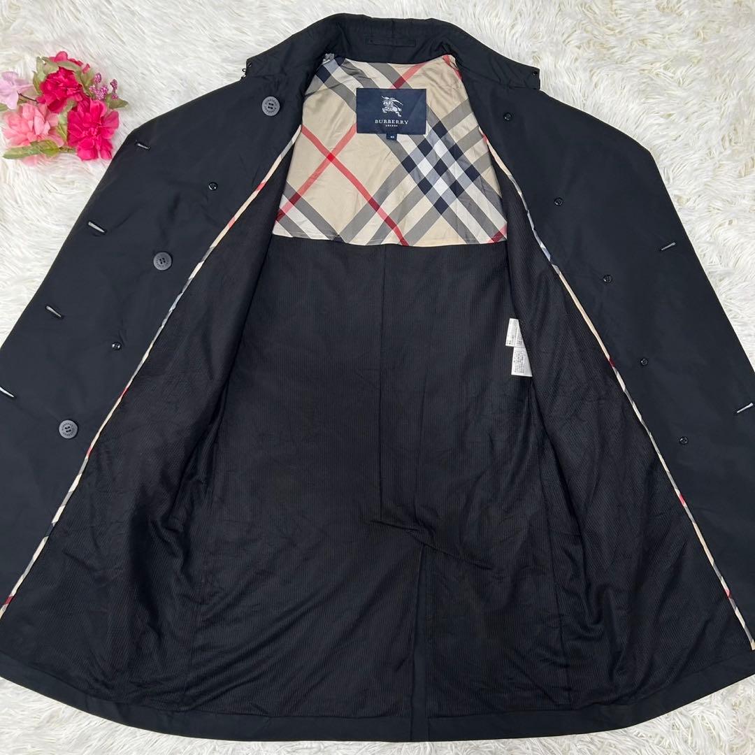 【極美品/L】バーバリーロンドン トレンチコート メガノバチェック Aライン 黒