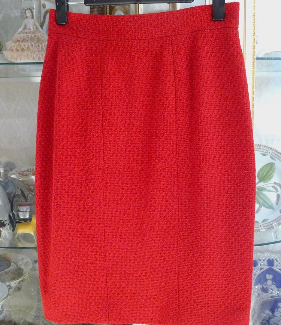 ◇【シャネル】ヴィンテージレッドカラーツィードウールスカート実寸W70㎝◇