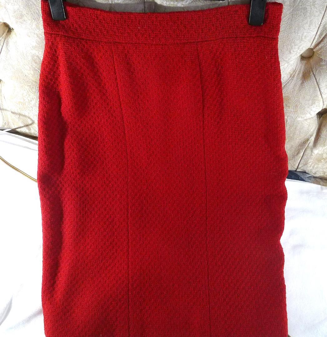 ◇【シャネル】ヴィンテージレッドカラーツィードウールスカート実寸W70㎝◇
