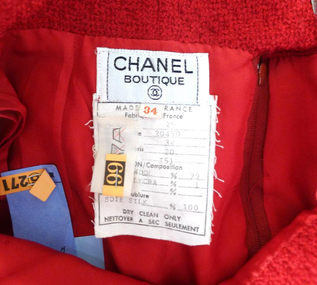 ◇【シャネル】ヴィンテージレッドカラーツィードウールスカート実寸W70㎝◇