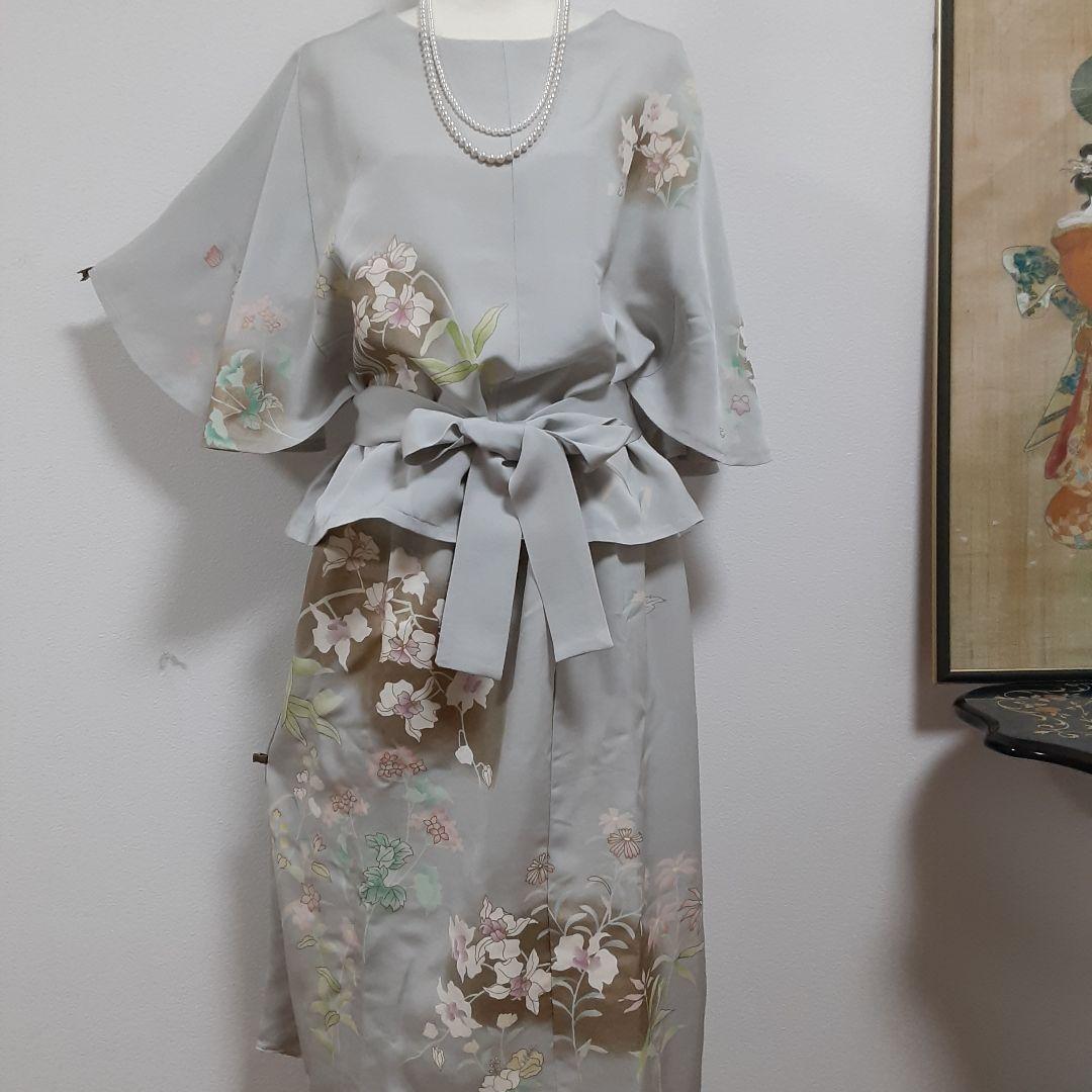 リメイク着物セットアップ正絹フレアー袖フリーサイズ