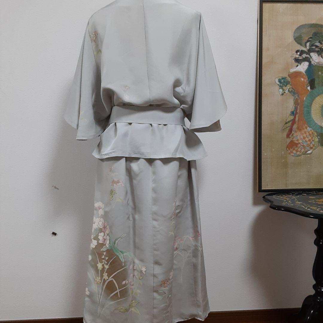リメイク着物セットアップ正絹フレアー袖フリーサイズ