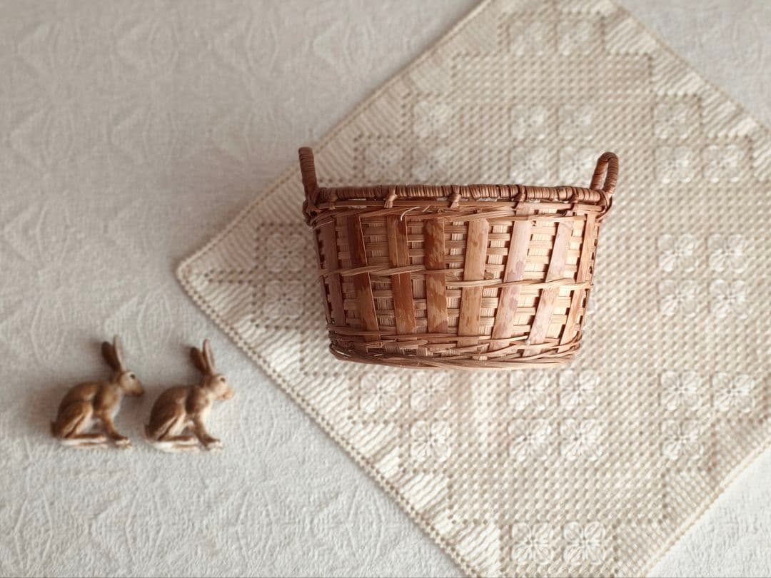 * vintage basket ❀ 両側 持ち手の * バスケット