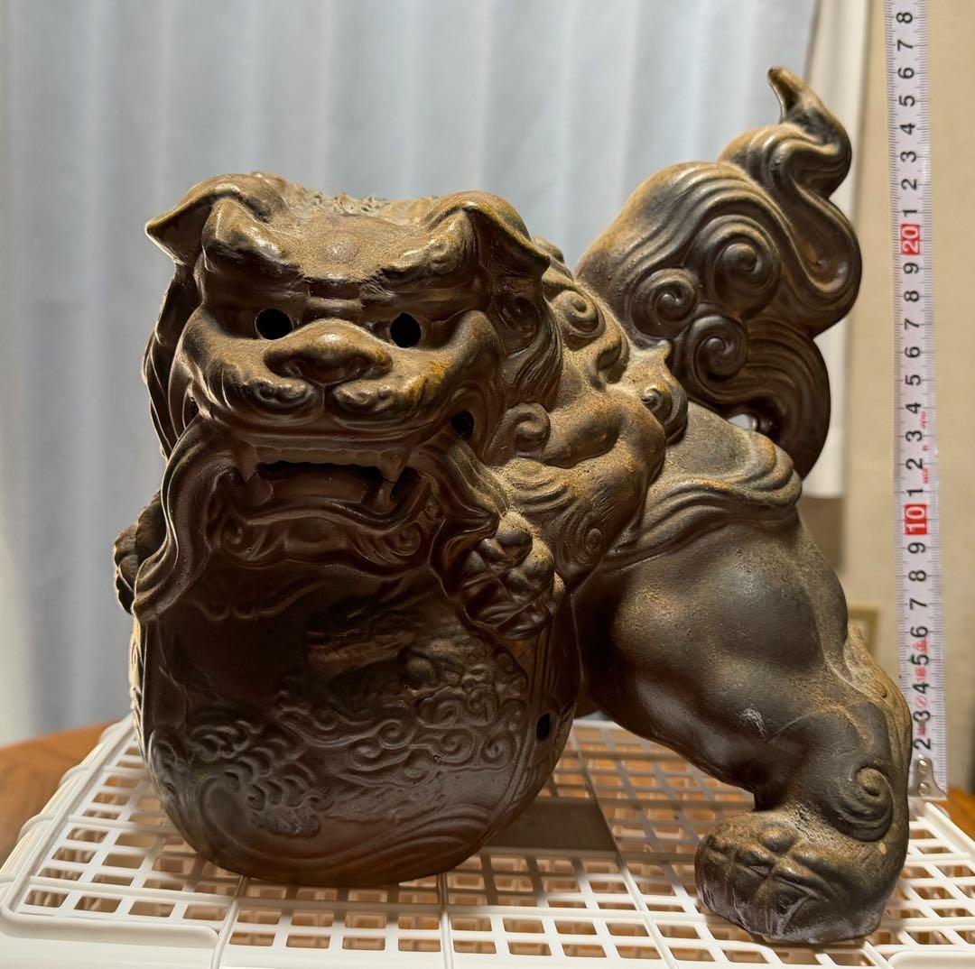 備前焼　獅子置物　難波正己