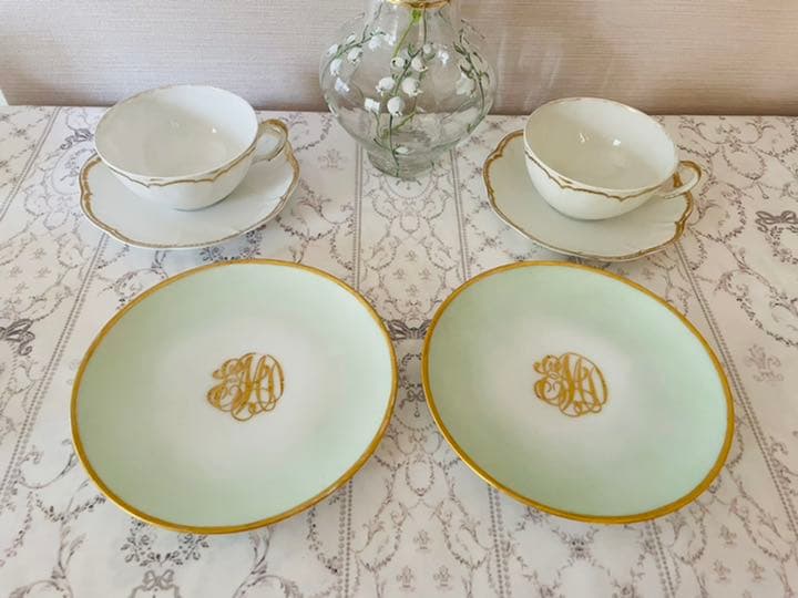 セーブル　ババリア窯　モノグラムのプレート5枚セット　アンティーク