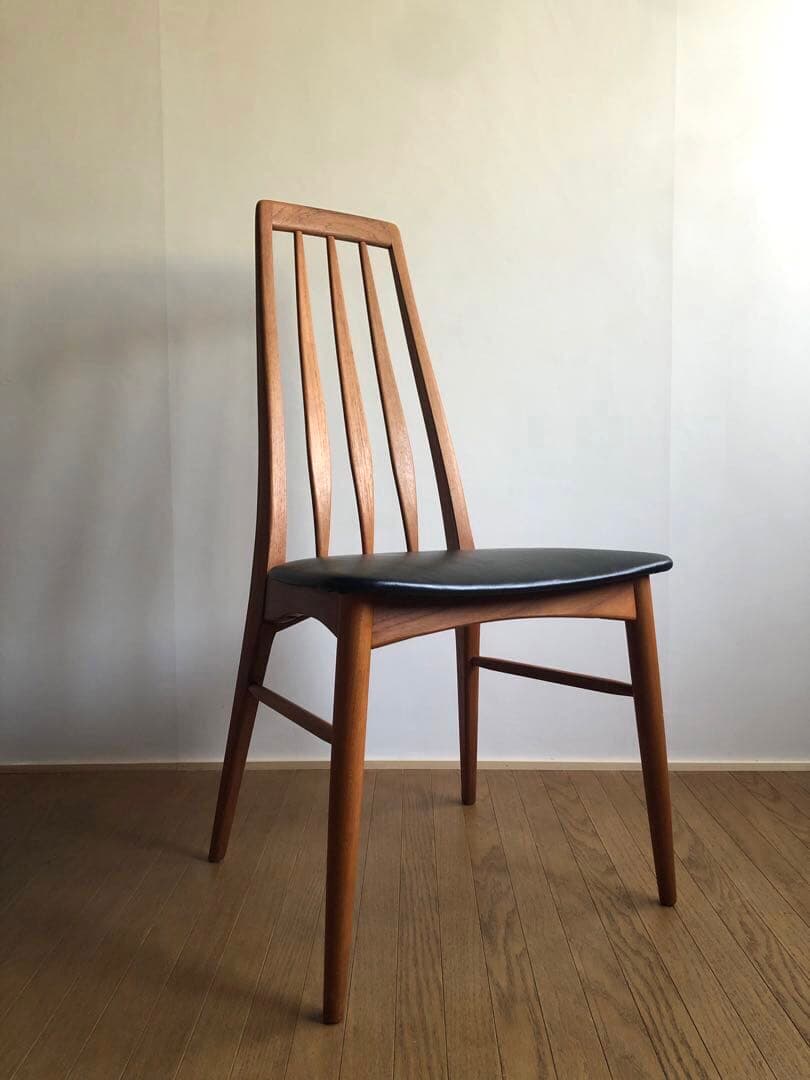 北欧デンマーク ヴィンテージ EVA エヴァチェア 黒革張り チーク材オイル仕上