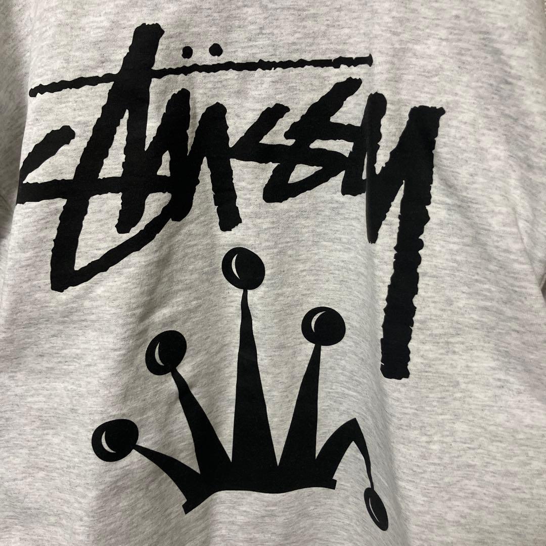 美品　ステューシー　Stussy グレー パーカー 折れ王冠ロゴ