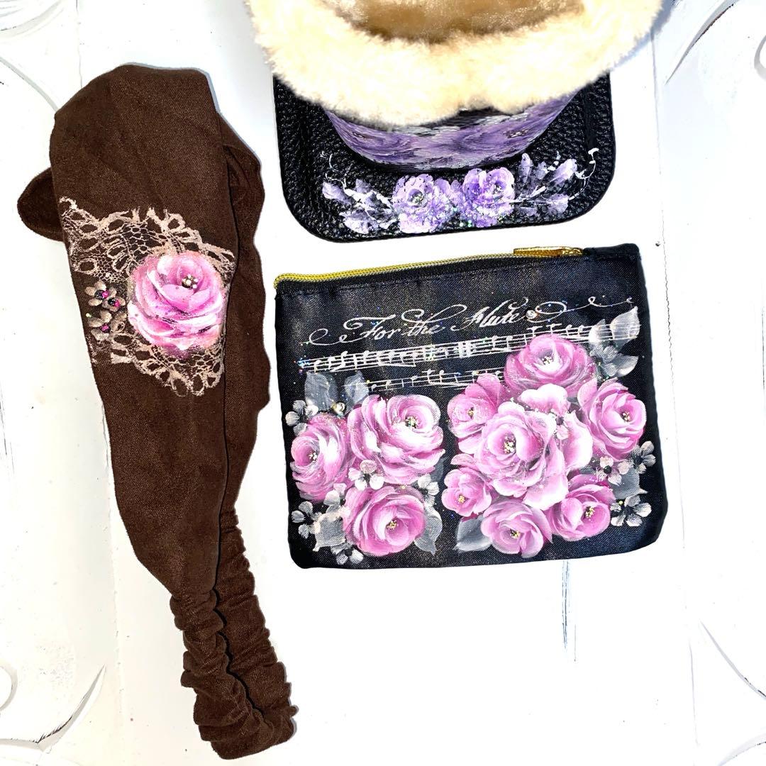 掛け時計　他おまとめ　薔薇　手描き　トールペイント