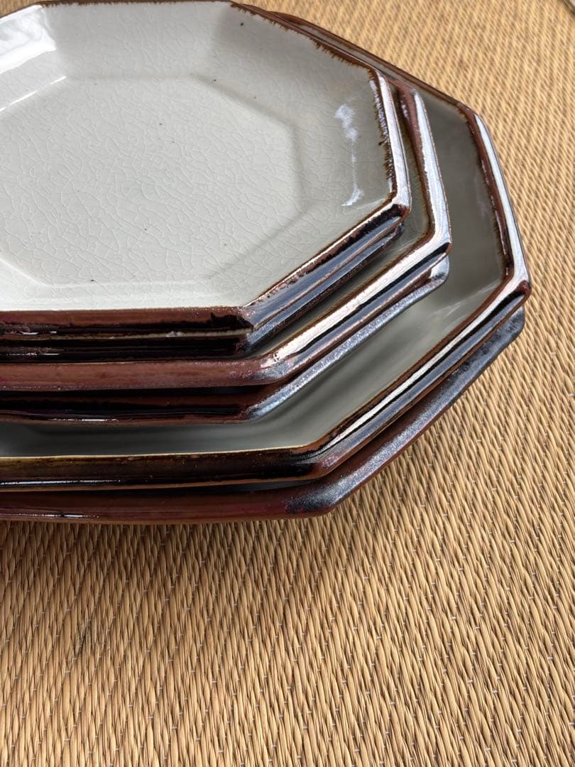 昇陽窯　丹波　立杭　八角皿　白　未使用　釉薬貫入民藝　角皿　6枚セット