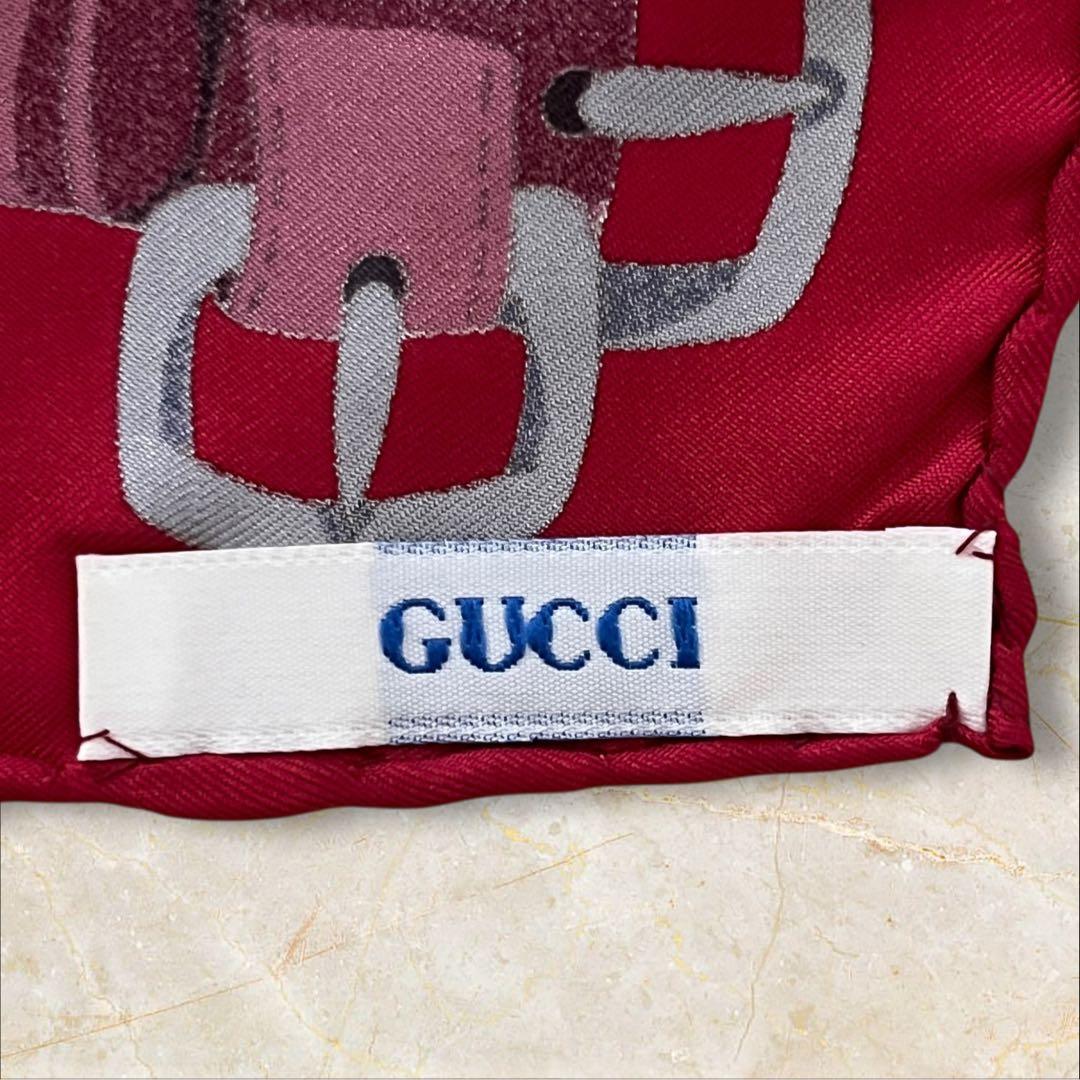 GUCCI グッチ シルク 大判 スカーフ バンダナ 赤