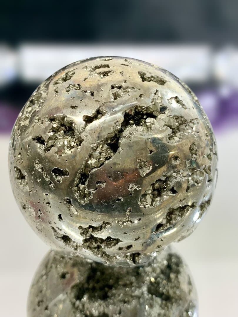 【希少】結晶きらめくパイライトスフィア✴︎富と守護を宿す｜天然石インテリア