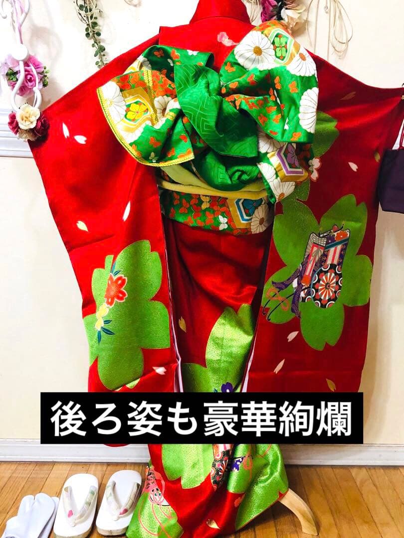 七五三七歳‼人気赤地に桜尽くし金箔煌びやか際立つ❤️完全フルセット安心