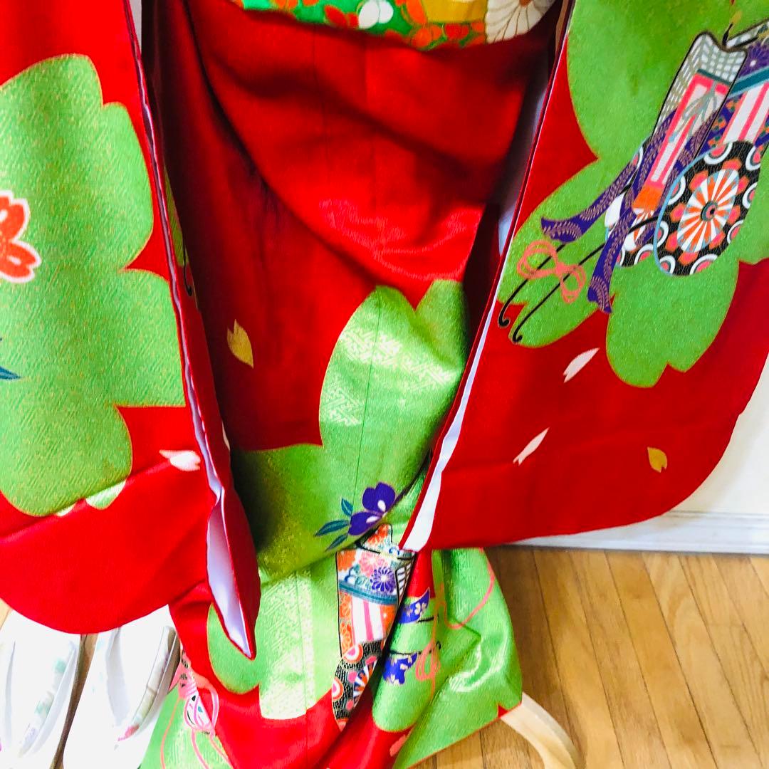 七五三七歳‼人気赤地に桜尽くし金箔煌びやか際立つ❤️完全フルセット安心
