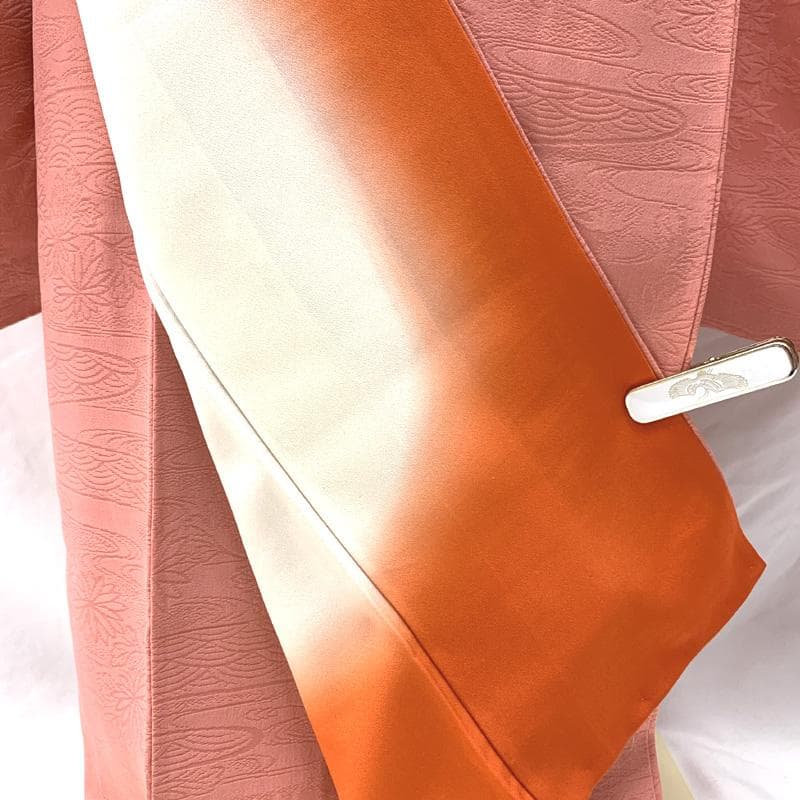 504ag5□七五三 七歳 女児 着物&袋帯&長襦袢 色無地 地紋入り□美品