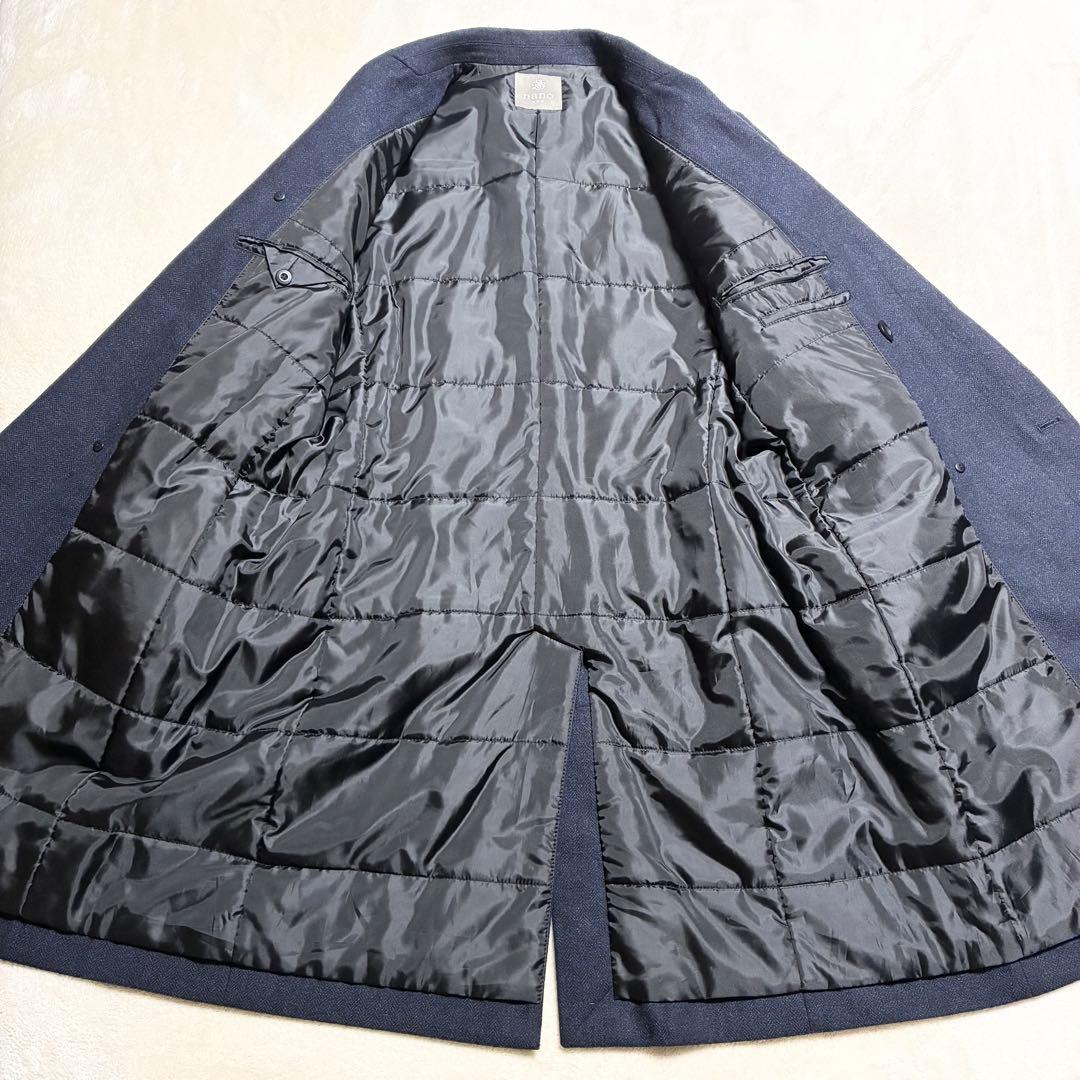 【美品】nano universe☆チェスターコート☆ダブル☆濃紺☆ヘリンボーン