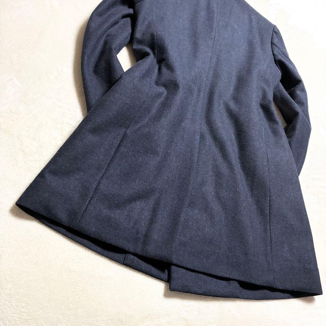 【美品】nano universe☆チェスターコート☆ダブル☆濃紺☆ヘリンボーン