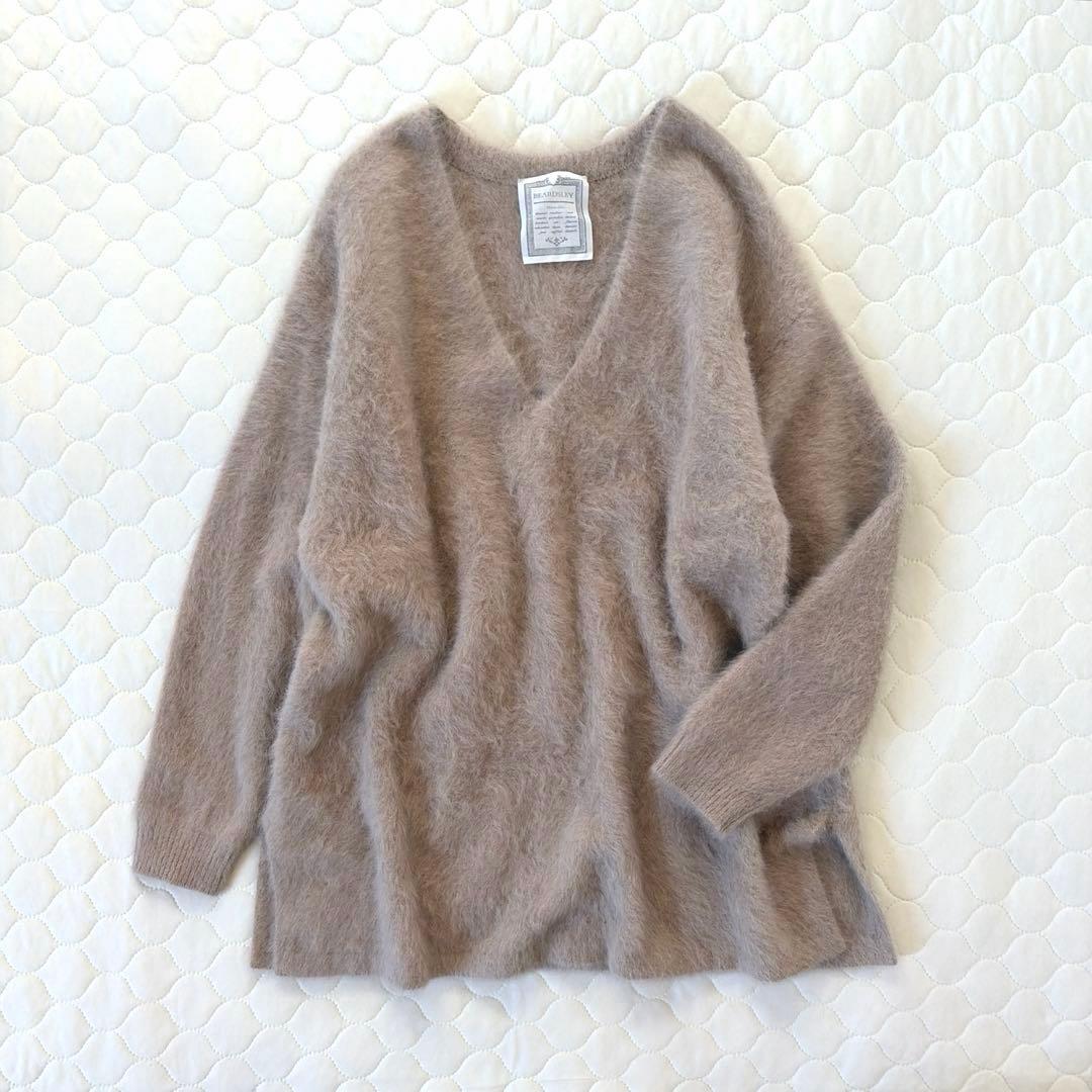 【極美品】BEARDSLEY カシミヤ混FOX Vネックニット　ベージュ