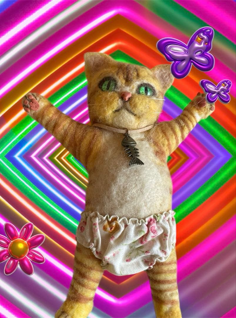 羊毛フェルト 猫 身長 約23cm