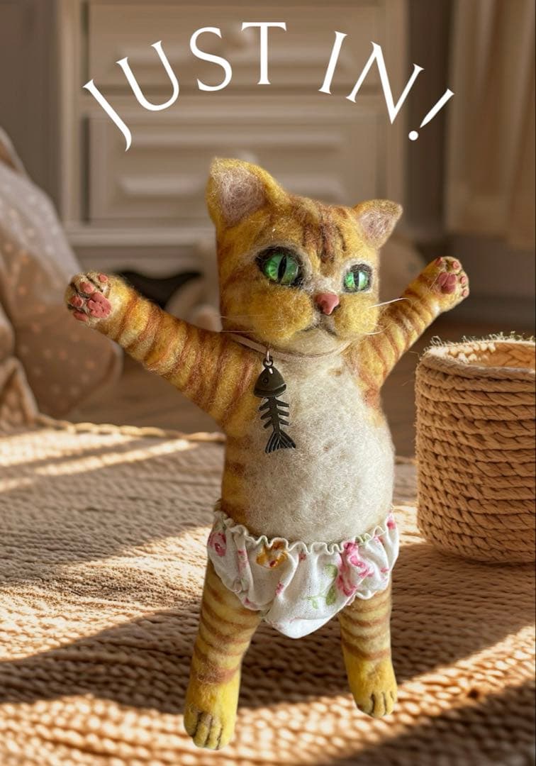 羊毛フェルト 猫 身長 約23cm