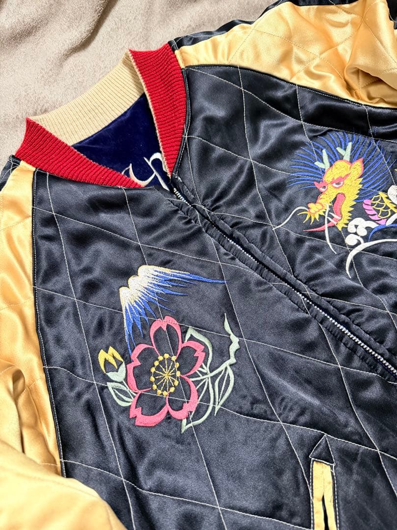 美品 テーラー東洋 2面用 虎龍鷲 地図 日本限定 スカジャン 別珍 サテン