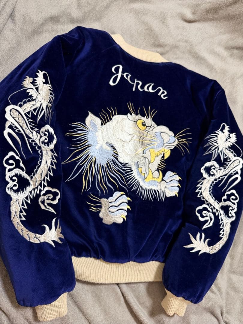 美品 テーラー東洋 2面用 虎龍鷲 地図 日本限定 スカジャン 別珍 サテン