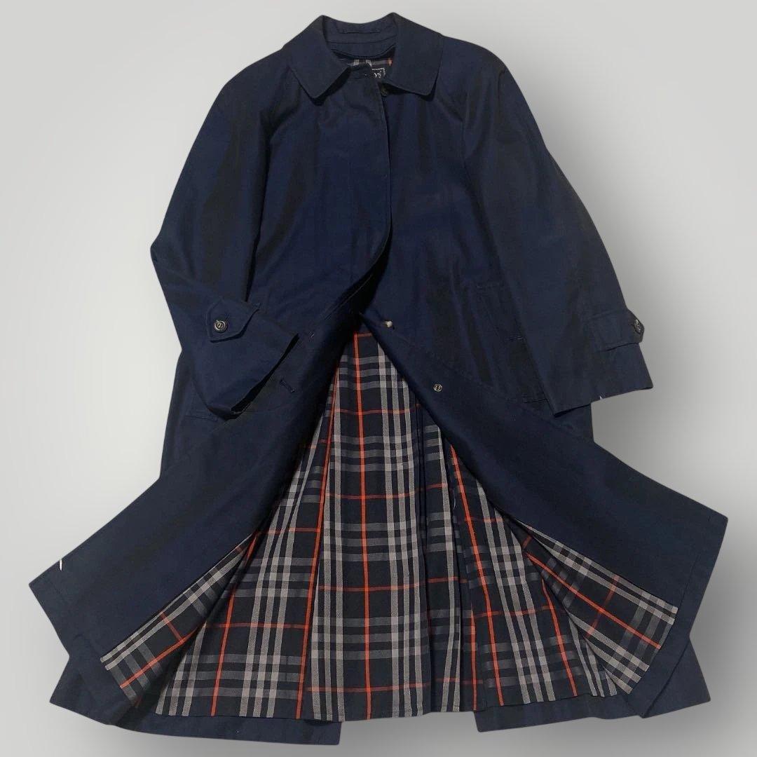 burberrys'ステンカラーコート ノバチェック 濃紺