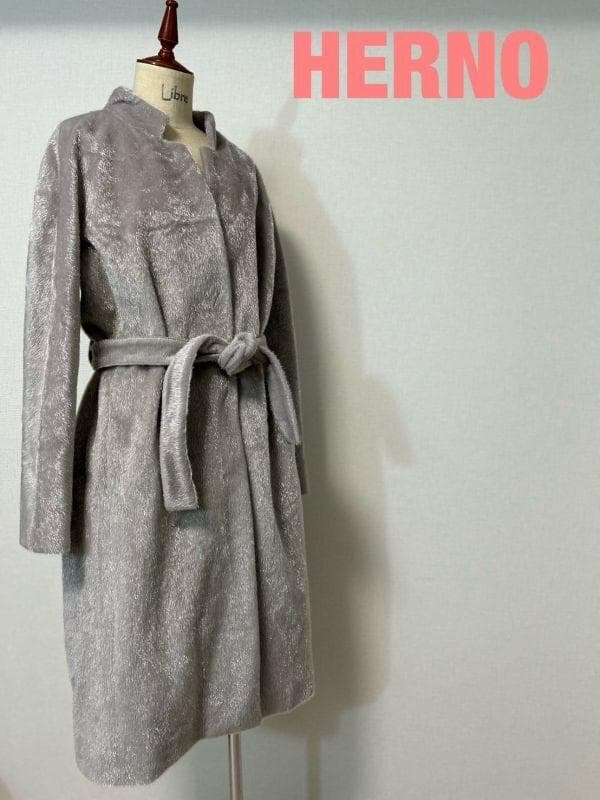 HERNO グレー ベルト付きロングコート