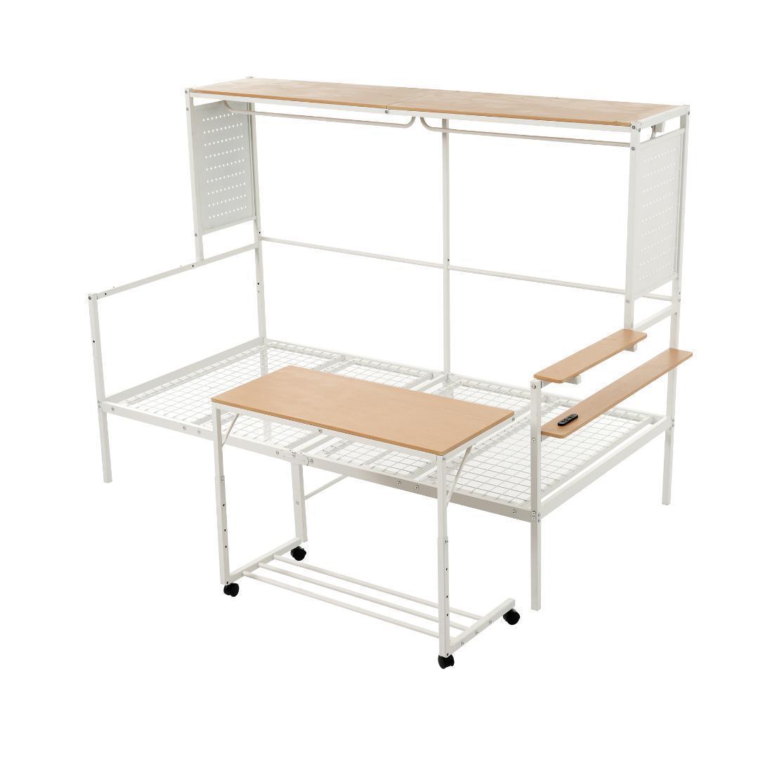 限定価格❣ロフトベッド シングル スチールネット付き 移動型デスク付き 北欧風