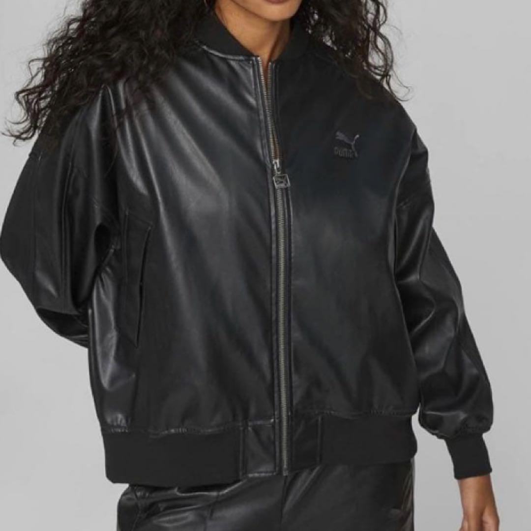 【PUMA】T7 オーバーサイズフェイクレザーボンバージャケット　ブラック　M