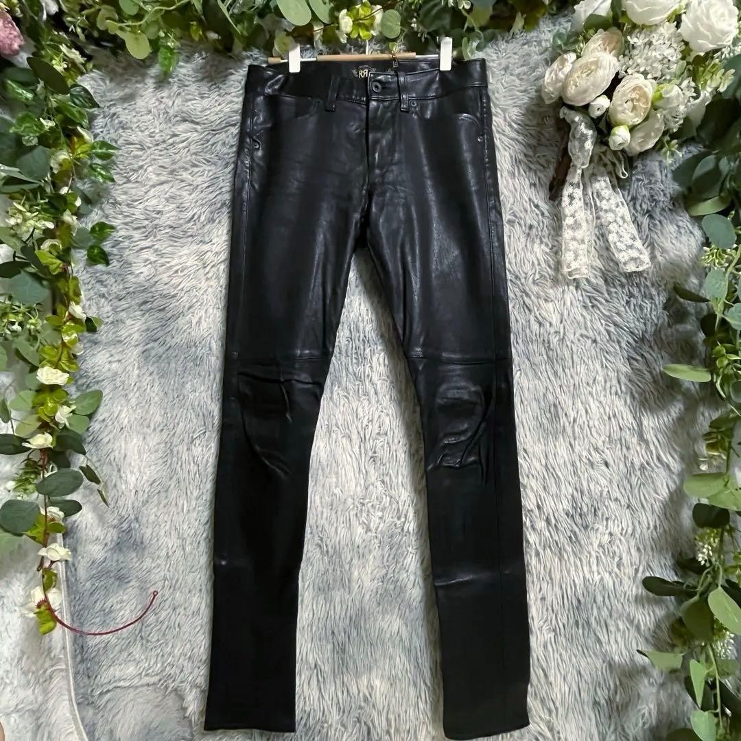 【希少】RALPH LAUREN RRL黒 羊革 レザーパンツ 27 バイカー