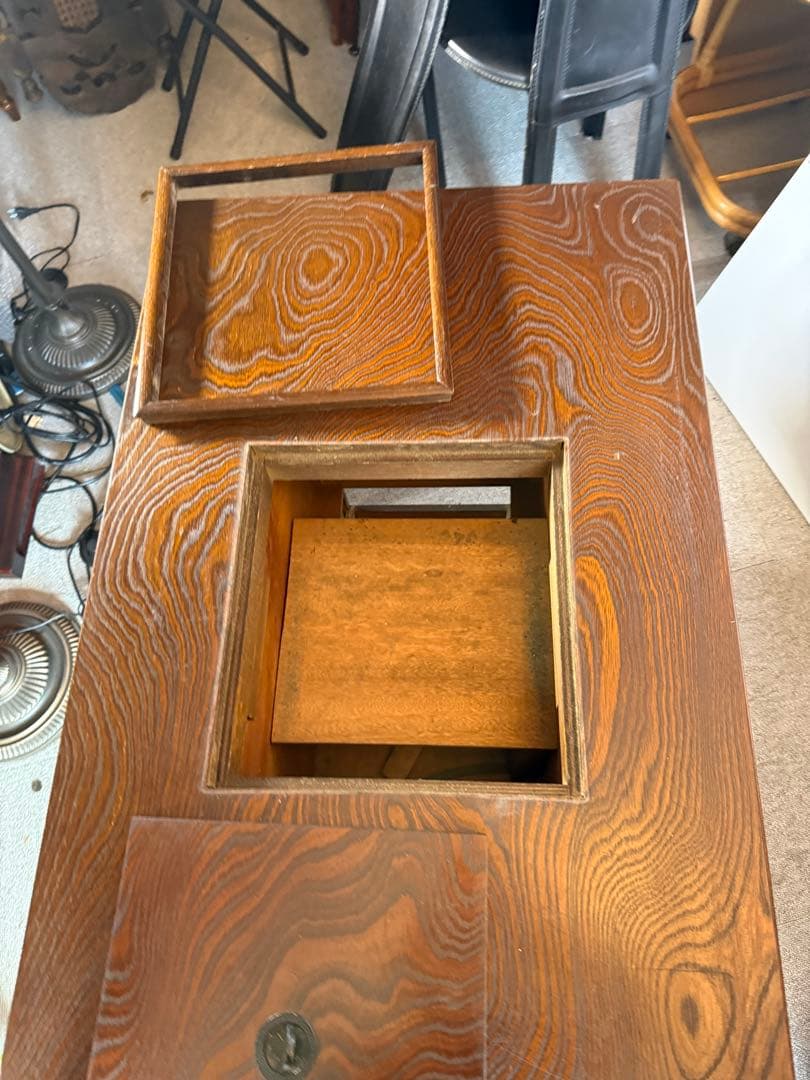 引取限定！　銅製火鉢付 囲炉裏テーブル 昭和レトロ 木製 当時物　現状品