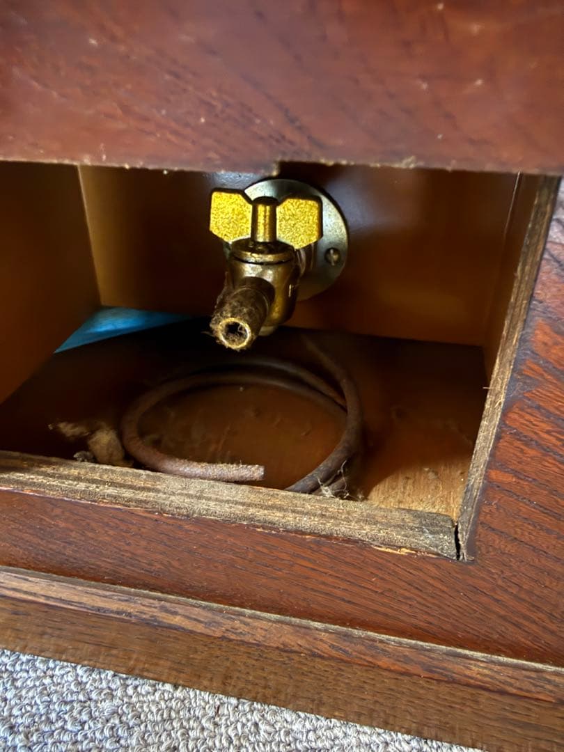 引取限定！　銅製火鉢付 囲炉裏テーブル 昭和レトロ 木製 当時物　現状品