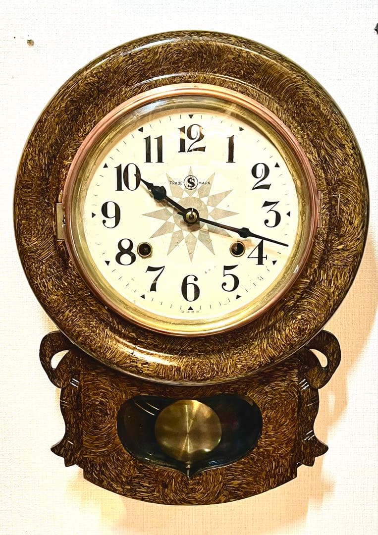 舘本振り子時計ゼンマイ掛け時計柱時計ボンボン時計古時計　稼働品