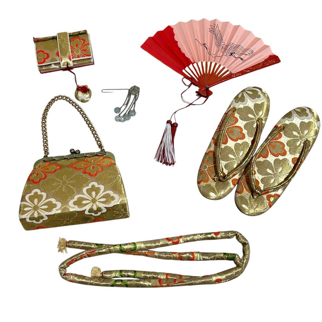 七五三　着物　7歳　女の子　13点セット　深緑　束ね熨斗　花車　四季草花　金彩