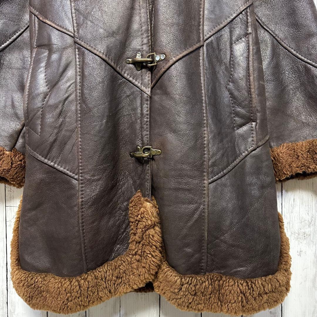 【ムートンコート☆ファイヤーマンジャケット】本革☆フード脱着可能☆XL ブラウン