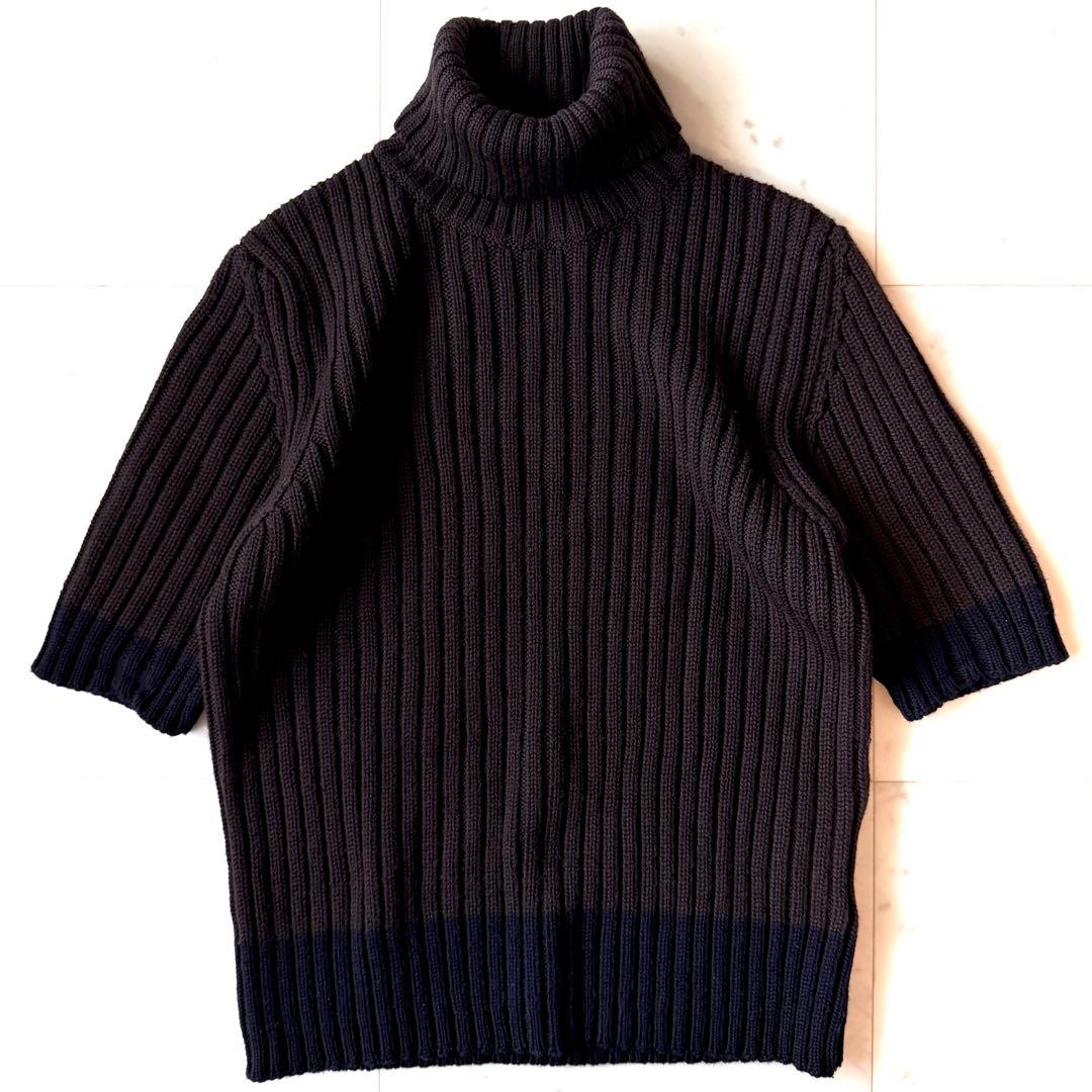 美品 マックスマーラ 白タグ 洗えるリブタートルネックニット ブラウン 半袖 L