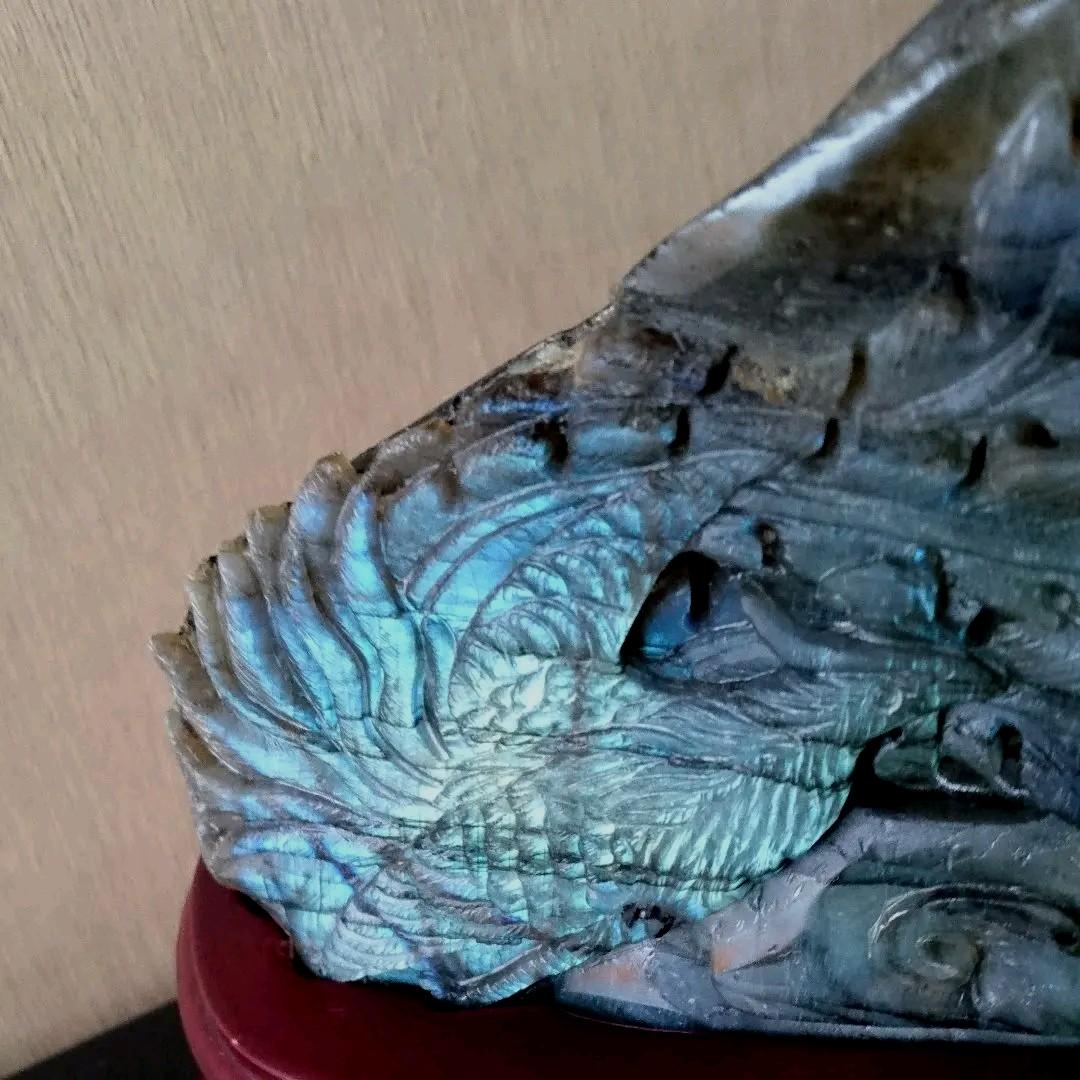 鳳凰 手彫り ラブラドライト 天然石 パワーストーン 石 置物 インテリア