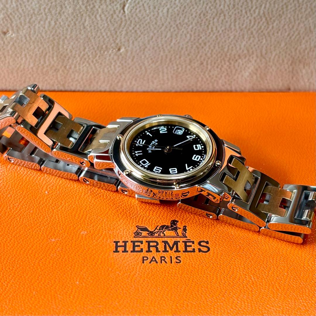 【HERMES】✨極美品✨ クリッパー レディース腕時計 コンビ ブラック