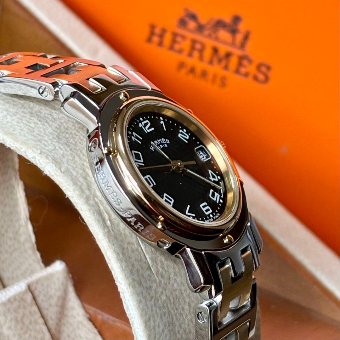 【HERMES】✨極美品✨ クリッパー レディース腕時計 コンビ ブラック