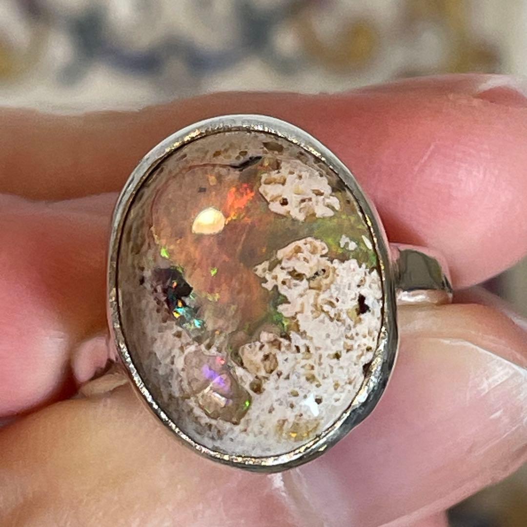 ハンドメイド　シルバー925 シルバーリング　カンテラオパール