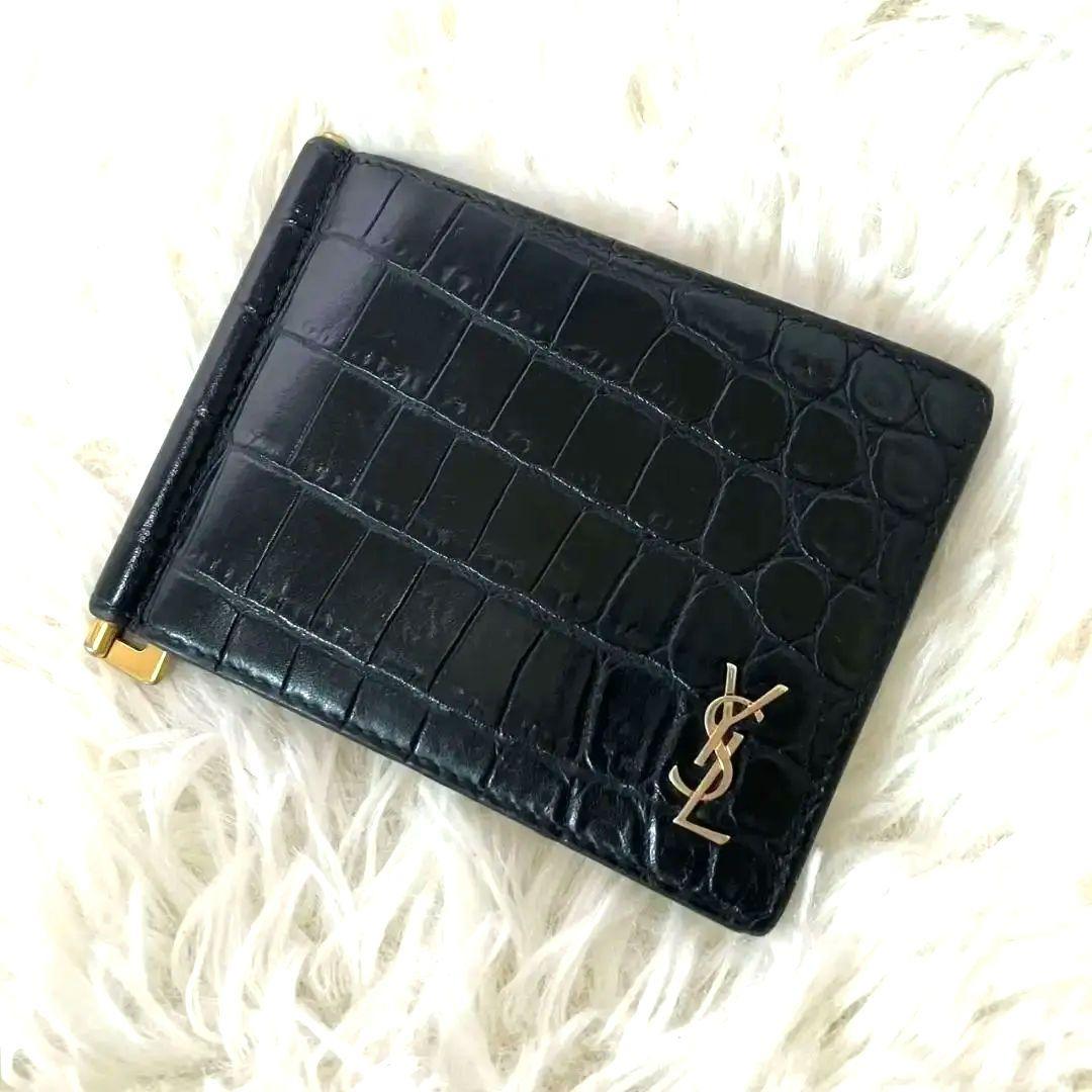 みんちあ様✨SAINT LAURENT マネークリップ　クロコ型押し　YSL 黒
