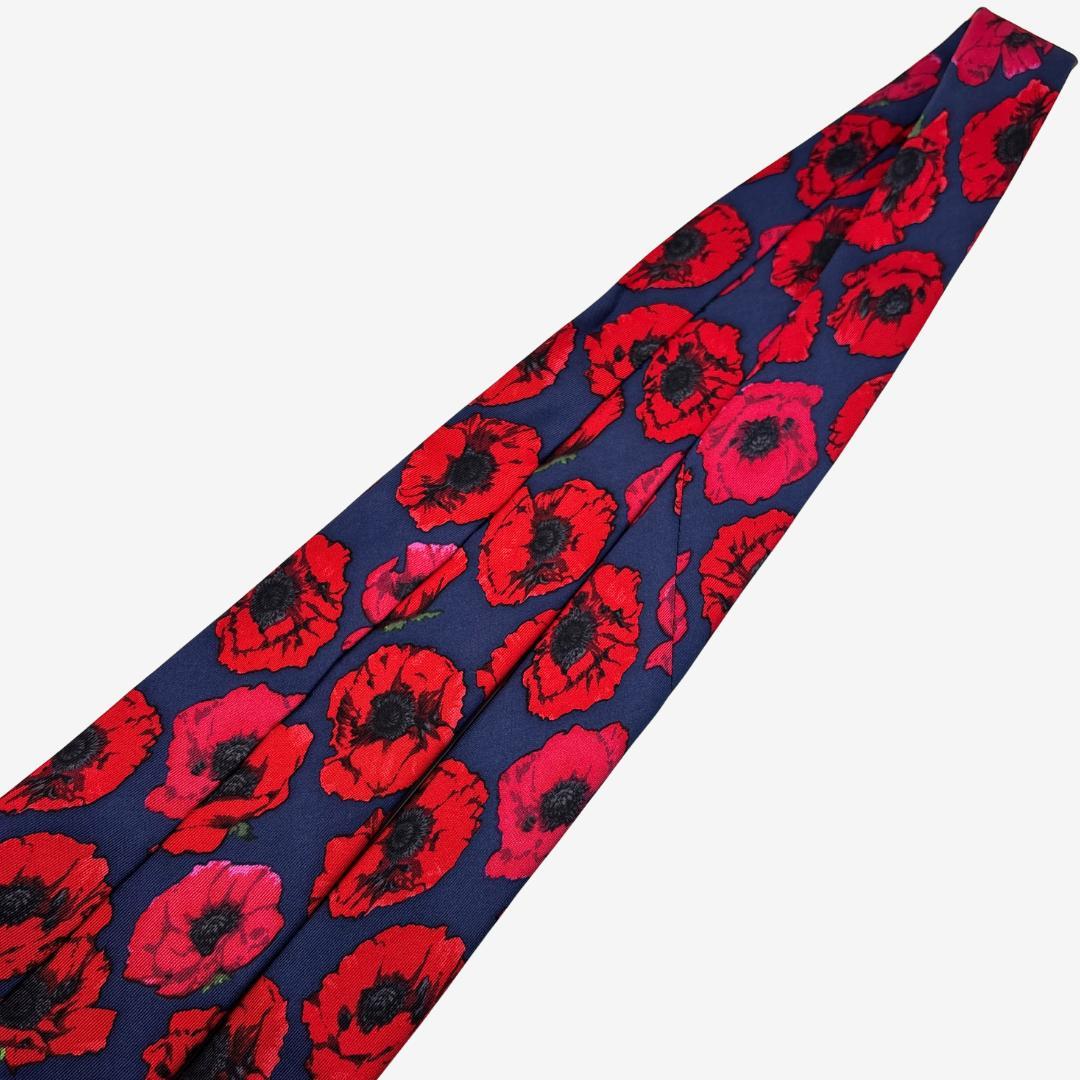 GUCCI シルクネクタイ フラワー柄 ポピー ネイビー×レッド