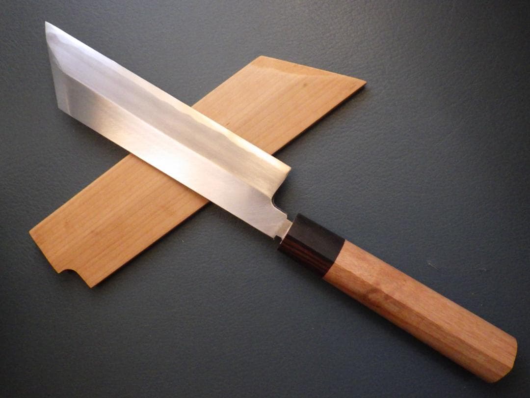 ゆ*ん様 ケンムキ包丁★白2鋼 185mmマチ 本鍛造・縞黒檀口輪柄★ 鞘付き