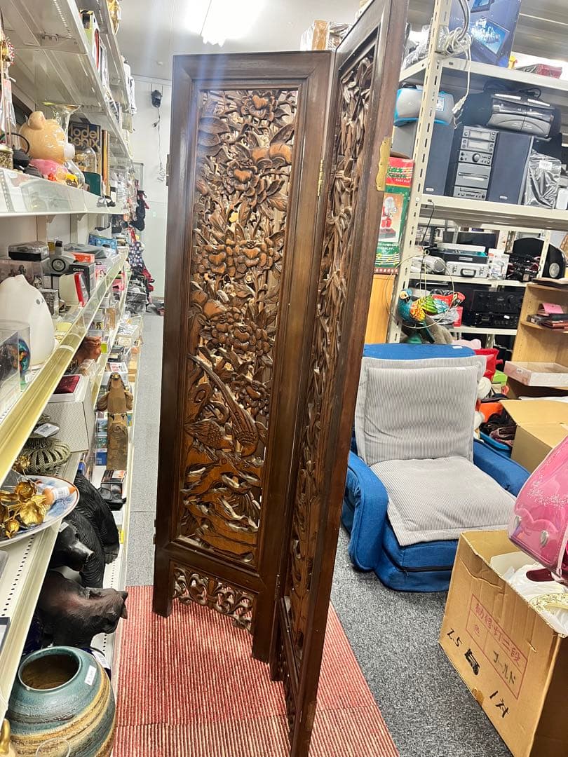 木製彫刻入り3連パーテーション