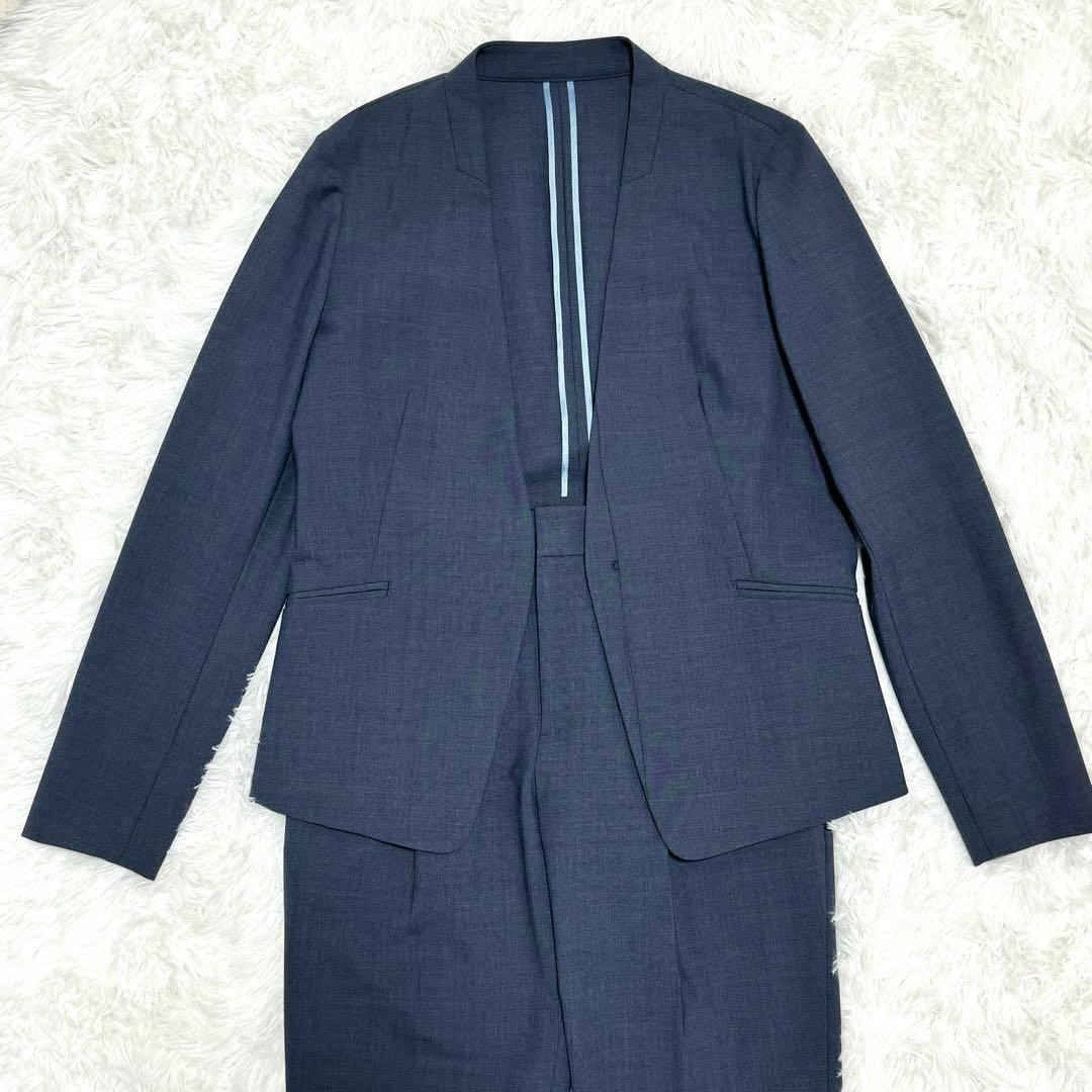 グリーンレーベルリラクシング ネイビー スーツ セットアップ ノーカラー パンツ